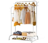 vounot® Portant à Vêtements Double Tringle avec Étagères à Chaussures et 4 Crochets Latéraux Penderie Vêtement Robuste en Métal Pour Chambre Dressing et Entrée 110x58x150cm Blanc