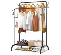 vounot® Portant à Vêtements Double Tringle avec Étagères à Chaussures et 4 Crochets Latéraux Penderie Vêtement Robuste en Métal Pour Chambre Dressing et Entrée 110x58x150cm Noir