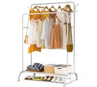 VOUNOT® Portant à Vêtements Double Tringle avec Étagères à Chaussures et 4 Crochets Latéraux - 110x58x150cm - Blanc