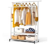 VOUNOT® Portant à Vêtements Double Tringle avec Roulettes et 2 Étagères de Rangement - 120x40x146cm - Blanc