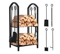 VOUNOT Porte buches cheminee avec 4 outils en metal noir