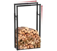 VOUNOT® Porte-bûches télescopique pour cheminée - Support de stockage de bois avec 4 crochets - Largeur et hauteur ajustables -