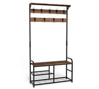 vounot® Porte Manteau pour Entrée 4 en 1 avec Banc et Étagère à Chaussures 3 Niveaux avec 9 Crochets Amovibles Meuble d’Entrée 185x85x33cm Cadre en Acier Robuste Système Anti-basculement