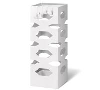 vounot® Porte-parapluies Métal Support Parapluie Carré Motif Hexagonal avec Bac de Récupération d'Eau Amovible 4 Crochets Patins Antidérapants pour Entrée Bureau Couloir Blanc