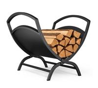 VOUNOT® Range bûche 40,5x32x33cm - Porte bûche en métal pour chéminée - Support à bois noir