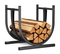 VOUNOT® Range bûche avec sangle de sécurité 41x37x39,5cm - Porte bûche en métal pour chéminée - Support à bois noir