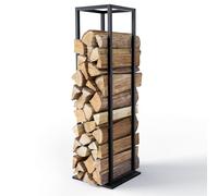 vounot® Range Bûches Vertical 33 x 33 x 112cm en Métal Porte Bûches Cheminée avec étagère Support Bois de Chauffage Stable et Compact pour Utilisation Intérieure Extérieure Noir