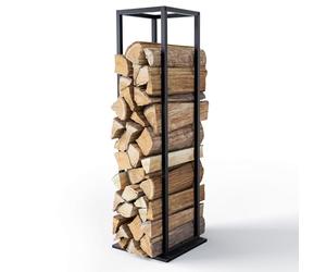 vounot® Range Bûches Vertical 33 x 33 x 112cm en Métal Porte Bûches Cheminée avec étagère Support Bois de Chauffage Stable et Compact pour Utilisation Intérieure Extérieure Noir