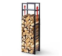 vounot® Range Bûches Vertical en Métal Réglable sur 3 Niveaux avec Étagère Intégrée Porte-Bûches pour Cheminée Intérieur Extérieur 45 x 32 x 170cm Noir