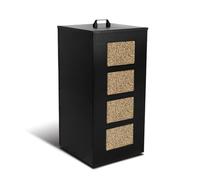 VOUNOT® Réservoir à Granulés en Métal avec Roulettes Boîte à Pellets 45kg avec Tamis Amovible et 4 Jauges de Niveau Transparentes Rangement à pellets Stockage pour Poêle à Granulés 36x36x76cm Noir