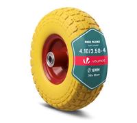 VOUNOT® Roue de brouette increvable 3.5-4 (260x85mm) en PU - Alésage 16mm - Roulements à billes - Moyeu métal - Jaune