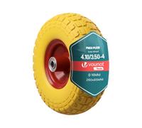VOUNOT® Roue de brouette increvable 3.5-4 (260x85mm) en PU - Alésage 16mm - Roulements à billes - Moyeu métal - Jaune