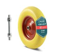 VOUNOT® Roue Increvable 4.80/4.00-8 en PU Roue de Brouette 392x92mm Alésage de 20 mm avec Axe Inclus et Roulements à Aiguilles pour Diable Chariot et Remorque de Jardin Jaune