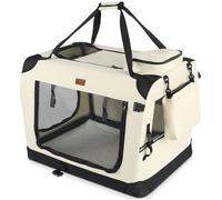 VOUNOT® Sac de transport pliable pour chien et chat - Caisse portable respirant avec matelas amovible en peluche - 82x60x60cm beige