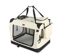 VOUNOT® Sac Transport Pliable pour Chien et Chat Caisse de Transport Respirant avec Matelas en Peluche Amovible Porté par Main/Bandoulière Idéal pour Animaux Domestiques M Beige
