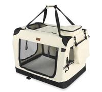 VOUNOT® Sac Transport Pliable pour Chien et Chat Caisse de Transport Respirant avec Matelas en Peluche Amovible Porté par Main/Bandoulière Idéal pour Animaux Domestiques L Beige