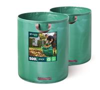 VOUNOT® Sacs à Déchets XXL 500Lx2 Sacs de jardin résistants Réutilisables avec Poignées Sac déchet en PP Pliables Sacs poubelle de jardin pour Feuilles Déchets Débris