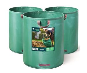 VOUNOT® Sacs à Déchets XXL 500Lx3 Sacs de jardin résistants Réutilisables avec Poignées Sac déchet en PP Pliables Sacs poubelle de jardin pour Feuilles Déchets Débris