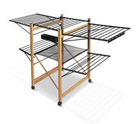 vounot® Séchoir à Linge Deluxe Grande Capacité avec roulettes et Maille Etendoir Extensible Pliable Multifonction Imitation Bois 30m de Séchage pour Usage Intérieur 180x105x61cm Noir