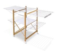 VOUNOT® Séchoir à Linge Deluxe Grande Capacité avec Roulettes et Maille Etendoir Extensible Pliable Multifonction Imitation Bois 30m de Séchage pour Usage Intérieur 180x105x61cm Blanc