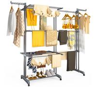 VOUNOT® Séchoir à linge extensible et pliable à 4 niveaux - étendoir vertical avec ailes latérales - 190x64x170cm - gris