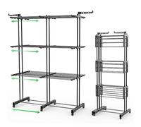 VOUNOT® Séchoir à Linge Extensible Grande Capacité Tour de Séchage 3 Niveaux Pliable 40m d’Étendage Étendoir Vertical Multifonction pour Intérieur et Extérieur Noir