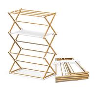 VOUNOT® Séchoir à Linge Pliant Étendoir à Linge Compact Séchoir Pré-assemblé 7 mètres d’Espace de Séchage Étendoir à Linge Intérieur et Extérieur Couleur Imitation Bois