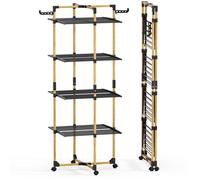 VOUNOT® Séchoir à linge tour pliable 99x69x175,5cm, Étendoir 4 niveaux grande capacité avec roulettes, 33m d’étendage, Noir