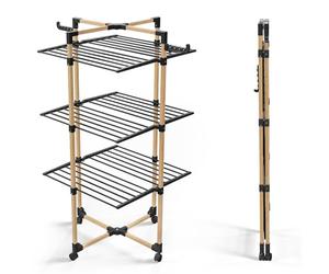 vounot® Séchoir à Linge Tour Pliable à 3 Niveaux Etendoir Linge Grande Capacité 25m de Séchage Séchoir Tancarville avec 4 roulettes 2 Ailes latérales pour Usage Intérieur et Extérieur Noir