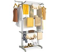 VOUNOT Séchoir Linge Pliable 4 Niveaux Roulettes Ailes Latérales Renforcé Gris