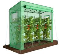 VOUNOT ® Serre de Jardin à Toit Incliné Serre à Tomate avec Grande Porte et 2 Fenêtres pour Légumes Plantes Fleurs Bâche PE Renforcée 135g/m2 Protéger Vos Plantes en Toutes Saisons 200x77x170cm Vert