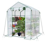 VOUNOT® Serre de Jardin PE avec Étagères 3 Niveaux Serre de Jardin pour Légumes Plantes Fleurs Bâche Renforcée 135g/m2 Protéger Vos Plantes en Toutes Saisons 143x143x195cm