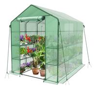 VOUNOT® Serre de jardin avec étagères 143x215x195cm vert - bâche renforcée 135g/m² - fenêtre moustiquaire - porte enroulable zippée