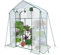 VOUNOT® Serre de jardin avec étagères 143x73x195cm blanc - bâche renforcée 135g/m² - fenêtre moustiquaire - porte enroulable zippée