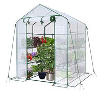 VOUNOT® Serre de Jardin PE avec Étagères 3 Niveaux Serre de Jardin pour Légumes Plantes Fleurs Bâche Renforcée 135g/m2 Protéger Vos Plantes en Toutes Saisons 143x143x195cm