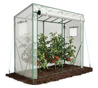 VOUNOT ® Serre de Jardin à Toit Incliné Serre à Tomate avec Grande Porte et 2 Fenêtres pour Légumes Plantes Fleurs Bâche PE Renforcée 135g/m2 Protéger Vos Plantes en Toutes Saisons 200x77x170cm Blanc