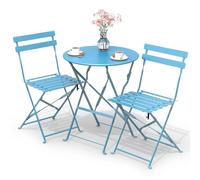 vounot® Set de Bistro Ensemble de Mobilier d'Extérieur de 3 pièces avec Table et 2 Chaises Pliantes en Acier pour Balcon Terrasse et Jardin Bleu