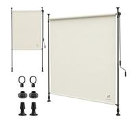 VOUNOT® Store Vertical sans Perçage 120 x 310 cm Extensible avec Manivelle Store Extérieur Protection Solaire Résistant aux Intempéries et UV Brise Vue pour Balcon Terrasse Jardin Beige