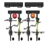 VOUNOT® Support mural range pour 4 vélos et 2 casques - 2 rails et 6 crochets réglables - avec 6 coussinets antitaches - noir