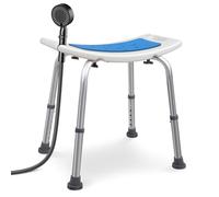 VOUNOT® Tabouret de Douche Hauteur Réglable 38 à 52 cm Siège de Douche Ergonomique avec Pieds Antidérapants pour Personnes Âgées Chaise de Bain Charge Max. 136kg Blanc Bleu
