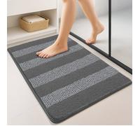 vounot Tapis de Bain Antidérapant en Chenille Microfibre Moelleux et Ultra Absorbant à Rayures Confortable Lavable en Machine pour Salle de Bain Douche Baignoire 40x60cm Gris