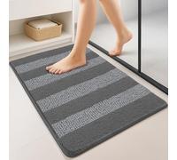 vounot Tapis de Bain Antidérapant en Chenille Microfibre Moelleux et Ultra Absorbant à Rayures Confortable Lavable en Machine pour Salle de Bain Douche Baignoire 60x90cm Gris