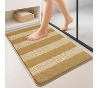 vounot Tapis de Bain Antidérapant en Chenille Microfibre Moelleux et Ultra Absorbant à Rayures Confortable Lavable en Machine pour Salle de Bain Douche Baignoire 50x80cm Beige