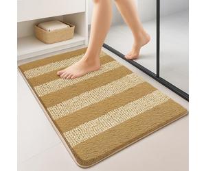 vounot Tapis de Bain Antidérapant en Chenille Microfibre Moelleux et Ultra Absorbant à Rayures Confortable Lavable en Machine pour Salle de Bain Douche Baignoire 40x60cm Beige