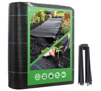 VOUNOT® Toile de paillage 25m x 2m 100g/m² avec 50 piquets de fixation - Bâche géotextile anti UV contre mauvaises herbes