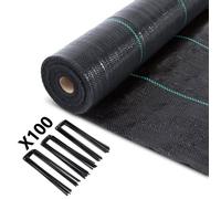 VOUNOT® Toile de paillage 50m x 2m 100g/m² avec 100 piquets de fixation - Bâche géotextile anti UV contre mauvaises herbes