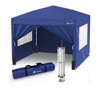 VOUNOT® Tonnelle de Jardin Tente 3x3m Pliable avec 4 Côtés et 4 Sacs de Sable Tente Pliante de Jardin pour Camping Festival Plage Jardins Sac de Transport Inclus Bleu