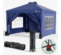 VOUNOT® Tonnelle de Jardin 3x3m Pop up Tente Pliable avec Parois Imperméable Anti UV Respirable Hauteur Réglable avec Sac de Transport Installation Facile Bleu