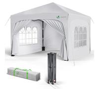 VOUNOT® Tonnelle de Jardin 3x3m Tente Pliable Imperméable avec Parois Anti UV Chapiteau de Jardin Exterieur Hauteur Réglable avec Sac de Transport pour Camping Festival Plage Jardins Blanc