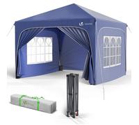 VOUNOT® Tonnelle de Jardin 3x3m Tente Pliable Imperméable avec Parois Anti UV Chapiteau de Jardin Exterieur Hauteur Réglable avec Sac de Transport pour Camping Festival Plage Jardins Bleu